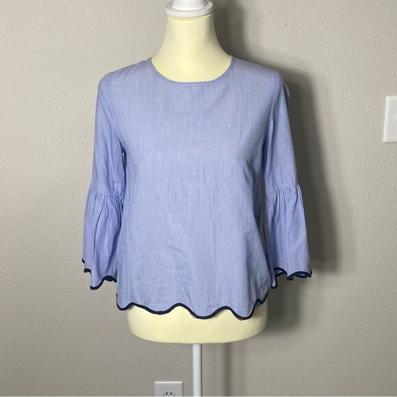 Zara Basic Collection Blue Pinstriped 3/4 Bell Sleeve Top Women's Size Small - Picture 8 of 15